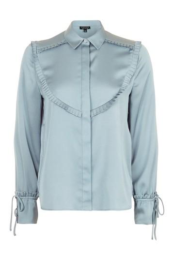 Topshop Pleated Satin Ruffle Shirt