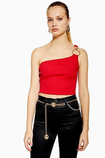 Topshop One Shoulder Hardware Crop Top