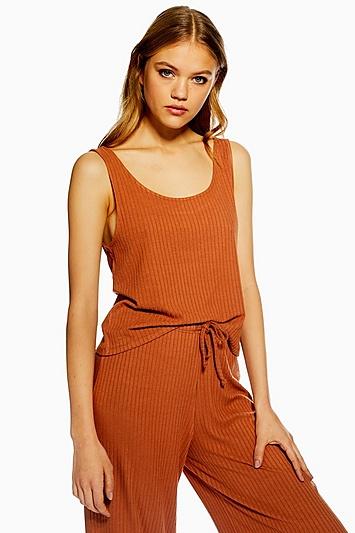 Topshop Rust Brushed Ribbed Pyjama Camisole Top