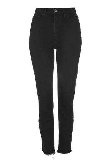 Topshop Moto Black Raw Hem Straight Leg Jeans
