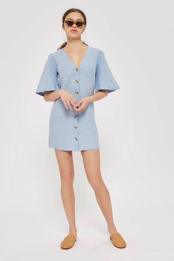 Topshop Angel Sleeve Linen Mini Dress