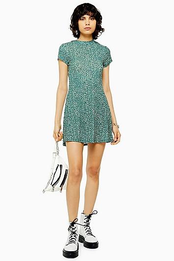 Topshop Ditsy Green Mesh Tea Dress
