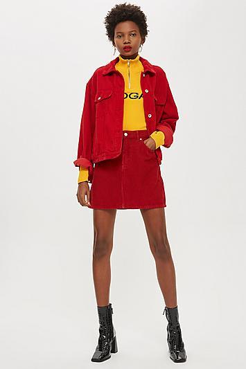 Topshop Red Corduroy Skirt