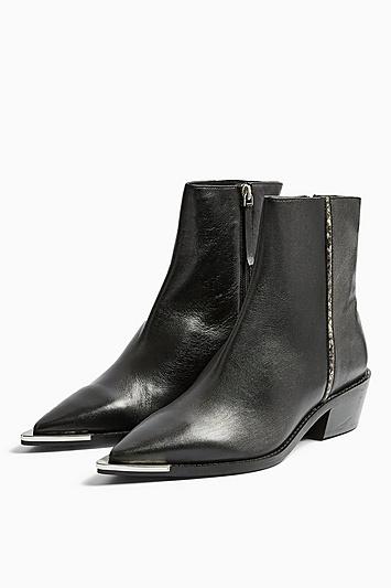 Topshop Andy Leather Black Point Boots