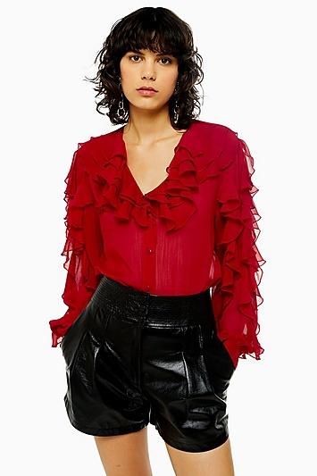 Topshop Idol Ruffle Long Sleeve Blouse