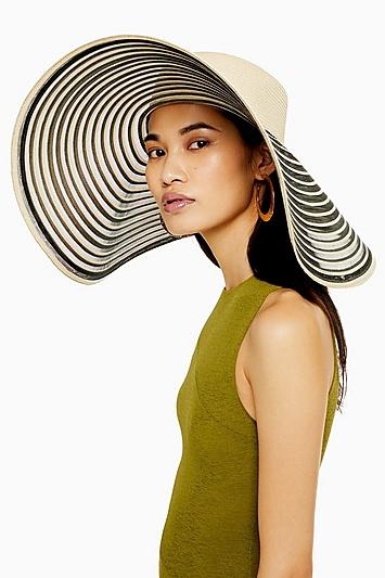Topshop Monochrome Oversized Stripe Straw Hat
