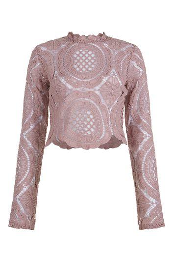 Topshop *long Sleeve Crochet Crop Top By Glamorous