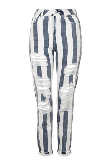 Topshop Moto Stripe Rip Mom Jeans