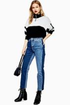 Topshop Blue Colour Block Straight Leg Jeans