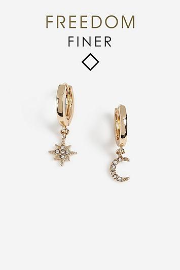 Topshop *freedom Finer Crystal Star And Moon Drop Earrings