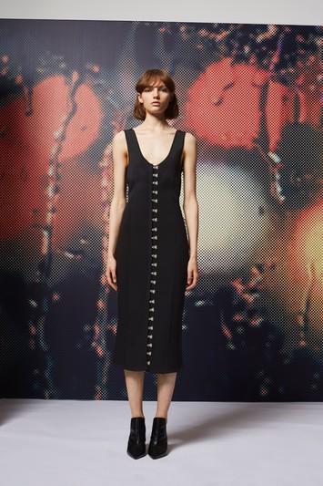 Topshop Lfw *black Pointelle Midi Dress