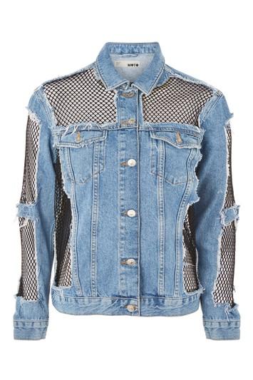 Topshop Petite Fishnet Oversized Denim Jacket
