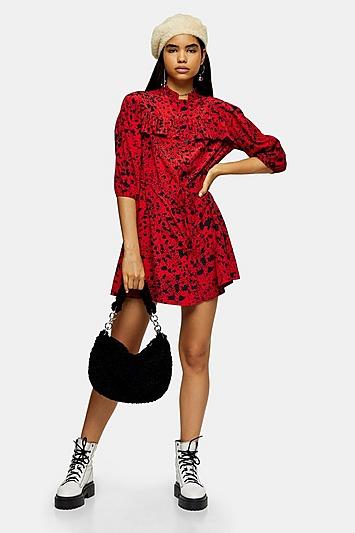 Topshop Red Animal Mini Shirt Dress