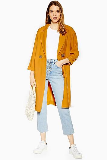 Topshop Mustard Duster Coat With Linen