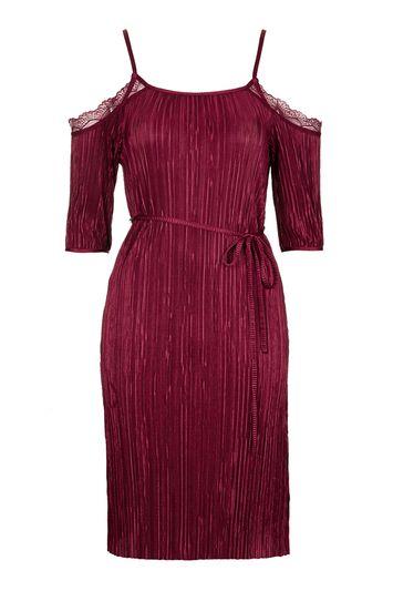 Topshop Petite Plisse Cold Shoulder Midi Dress