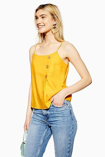 Topshop Yellow Button Wrap Camisole With Linen