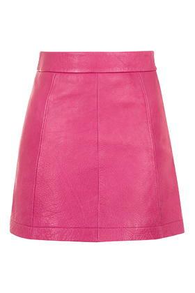 Topshop Pink Leather A-line Skirt