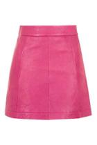 Topshop Pink Leather A-line Skirt