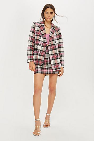 Topshop Pink Tartan Pelmet Skirt