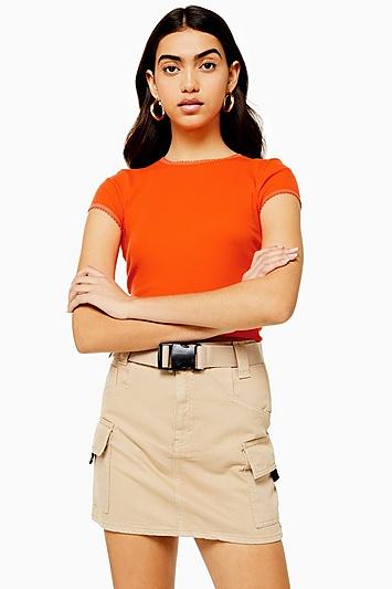 Topshop Orange Picot Trim T-shirt