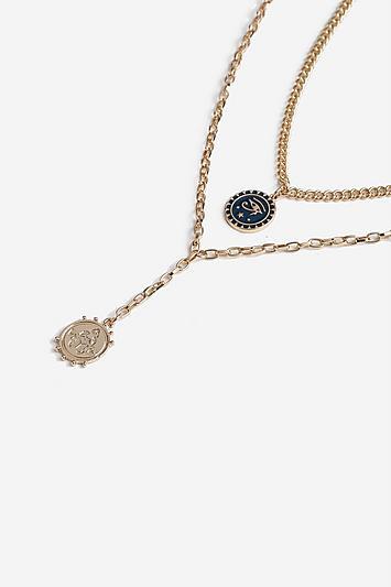 Topshop *disc Drop Y Neck Two Row Necklace