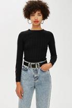Topshop Petite Ribbed Button Sleeve Top