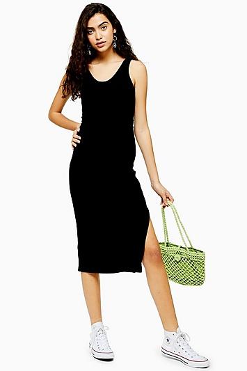 Topshop Tall Ribbed Belted Column Dress