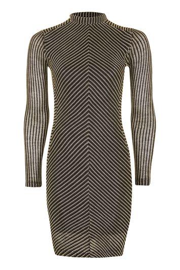 Topshop Long Sleeve Chevron Knitted Dress