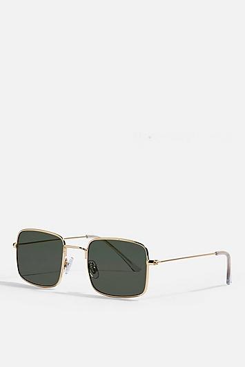 Topshop Metal Square Gold And Khaki Sunglasses