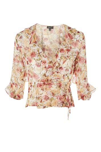 Topshop Floral Print Frilled Wrap Top