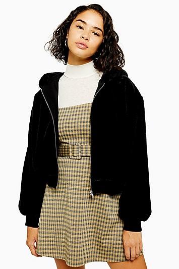 Topshop Petite Black Faux Fur Zip Hoodie