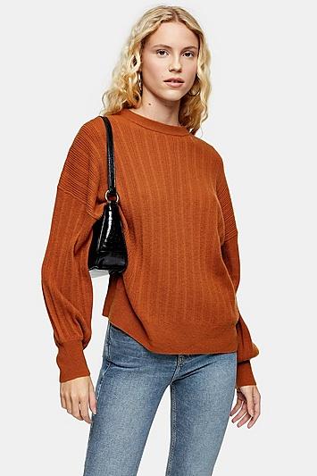 Topshop Brown Knitted Jumper With Cashmere