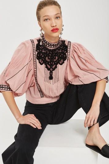 Topshop Embellished High Neck Blouse
