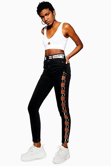 Topshop Washed Black Buckle Jamie Jeans
