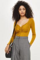 Topshop Mustard Knot Front Knitted Top