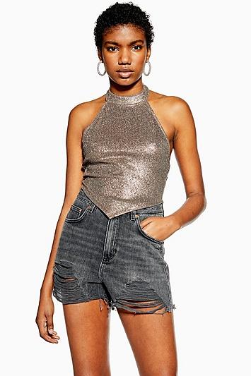 Topshop Shimmer Hanky Halter Neck Top