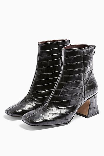 Topshop Vienna Vegan Black Croc Flared Boots
