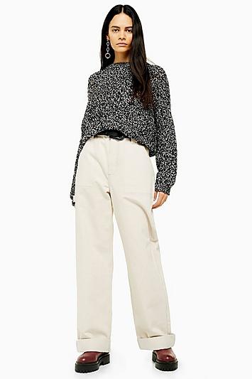 Topshop Ecru Turn Up Utility Jeans