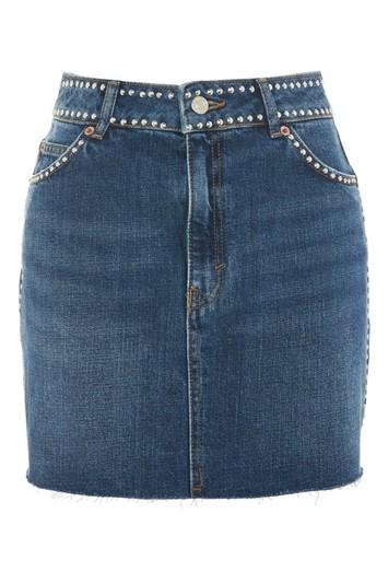 Topshop Moto Studded Denim Skirt