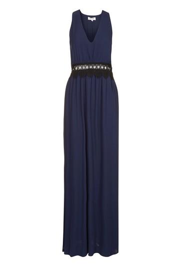 Topshop *navy Maxi Dress With Lace Waist By Prima