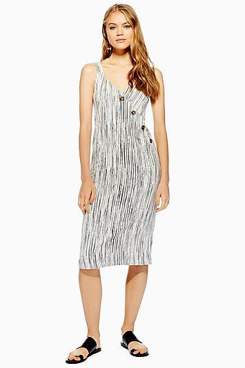 Topshop Ivory Stripe Asymmetric Button Dress