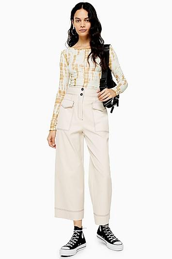 Topshop Twill Utility Crop Wide Leg Trousers