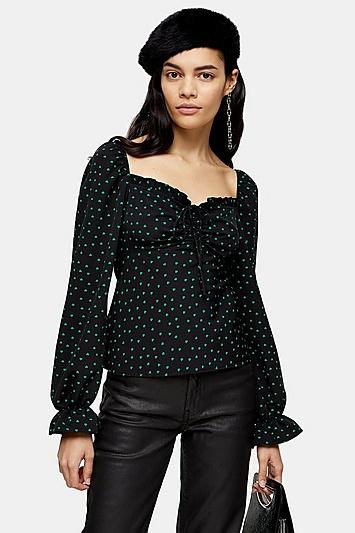 Topshop Palermo Green Heart Print Blouse