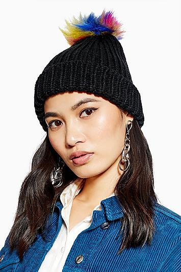 Topshop Rainbow Pom Beanie