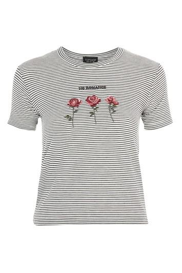 Topshop Petite 'no Romance' Slogan Stripe T-shirt