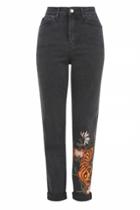 Topshop Moto Tiger Embroidered Mom Jeans