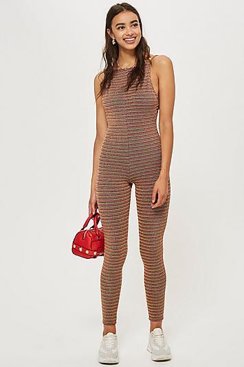 Topshop Glitter Stripe Jumpsuit