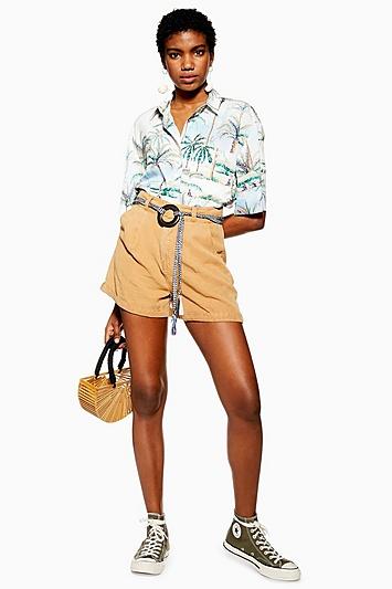 Topshop Tan Belted Lyocell Shorts