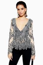 Topshop Tie Back Lace Peplum Top