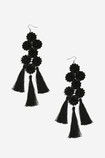 Topshop Large Flower And Tassel Earrings